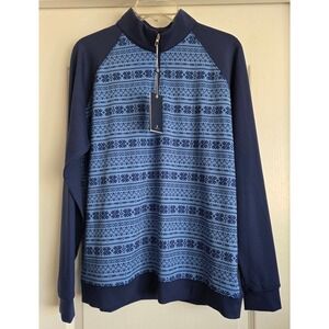 Holderness & Bourne Robinson Fair Isle Quarter Zip Pullover Navy Blue Men Size M